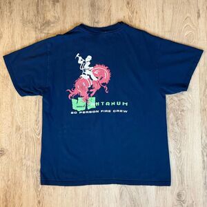 Hanes Graphic T-Shirt Fire Crew Rodeo Design Navy Blue Size Large Vintage USA